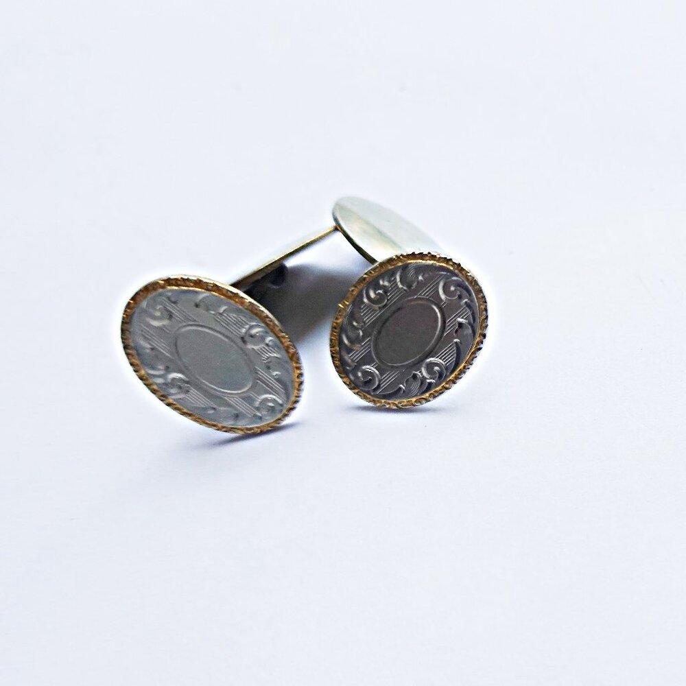 Vintage Art Deco Cufflinks Swivel Textured Yellow White Gold  Filled 1930s